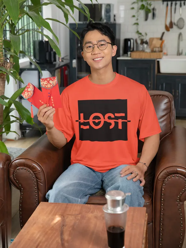 Lost_Oversized_Fit_Orange_Tshirt_With_240_GSM_Premium_Biowashed_Cotton_Loopknit_Fabric