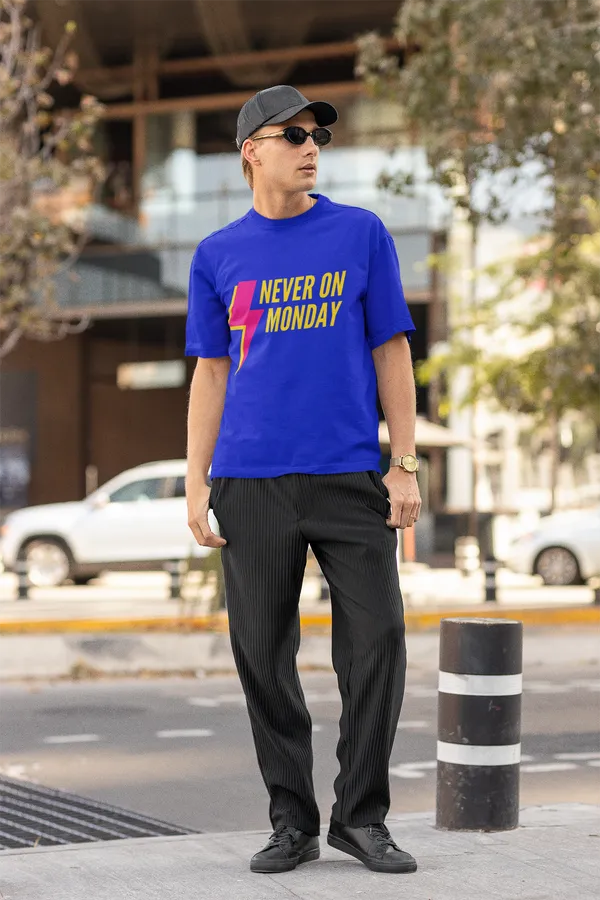 Never_On_Monday_Oversized_Fit_Royal_Blue_Tshirt_With_240_GSM_Premium_Biowashed_Cotton_Loopknit_Fabric