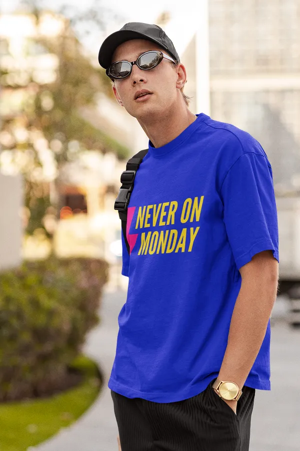Never_On_Monday_Oversized_Fit_Royal_Blue_Tshirt_With_240_GSM_Premium_Biowashed_Cotton_Loopknit_Fabric
