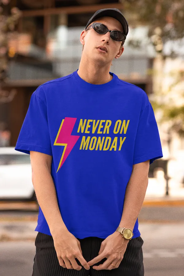Never_On_Monday_Oversized_Fit_Royal_Blue_Tshirt_With_240_GSM_Premium_Biowashed_Cotton_Loopknit_Fabric