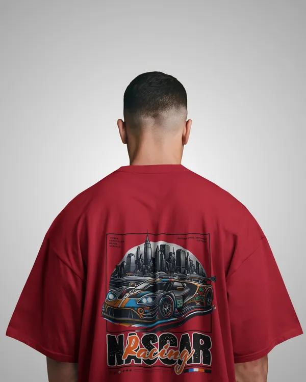 Mens_Nascar_Oversized_Fit_Red_Tshirt_Made_With_Premium_Biowashed_240_GSM_Loopknit_Cotton_Fabric