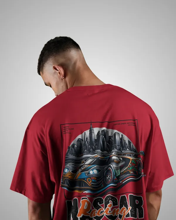 Mens_Nascar_Oversized_Fit_Red_Tshirt_Made_With_Premium_Biowashed_240_GSM_Loopknit_Cotton_Fabric