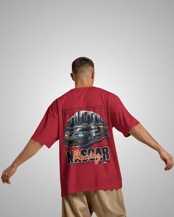 Mens_Nascar_Oversized_Fit_Red_Tshirt_Made_With_Premium_Biowashed_240_GSM_Loopknit_Cotton_Fabric