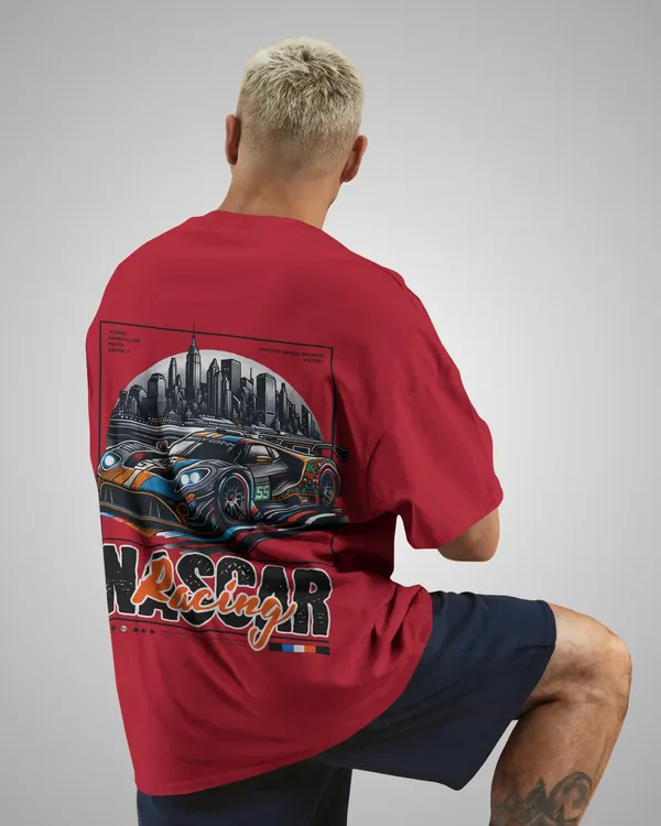 Mens_Nascar_Oversized_Fit_Red_Tshirt_Made_With_Premium_Biowashed_240_GSM_Loopknit_Cotton_Fabric