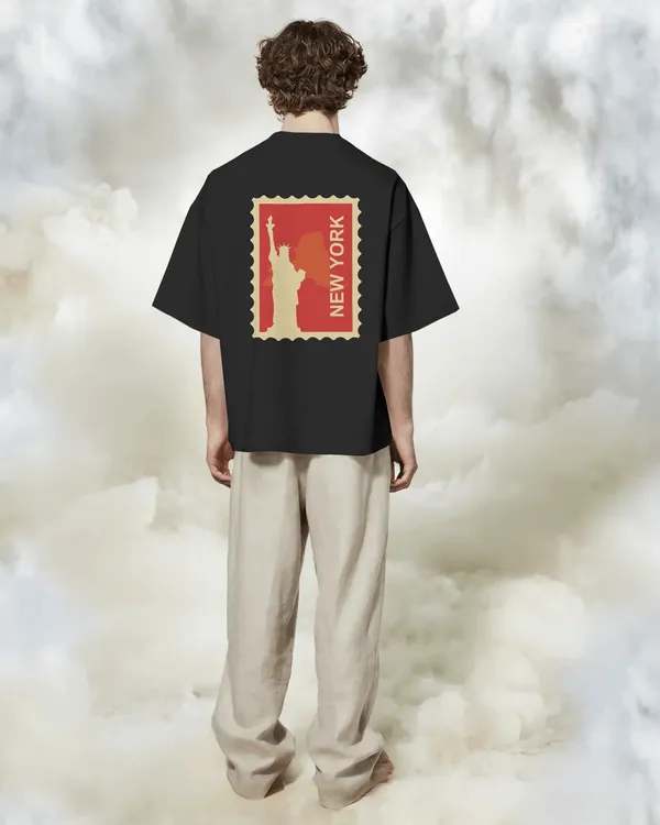 New_York_Oversized_Fit_Black_Tshirt_With_240_GSM_Premium_Biowashed_Cotton_Loopknit_Fabric