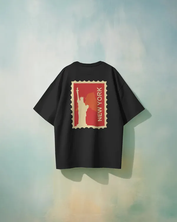 New_York_Oversized_Fit_Black_Tshirt_With_240_GSM_Premium_Biowashed_Cotton_Loopknit_Fabric