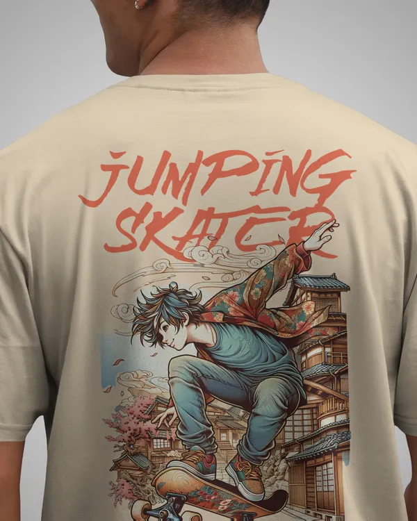 Mens_Skater_Oversized_Fit_Cream_Tshirt_Made_With_Premium_Biowashed_240_GSM_Loopknit_Cotton_Fabric