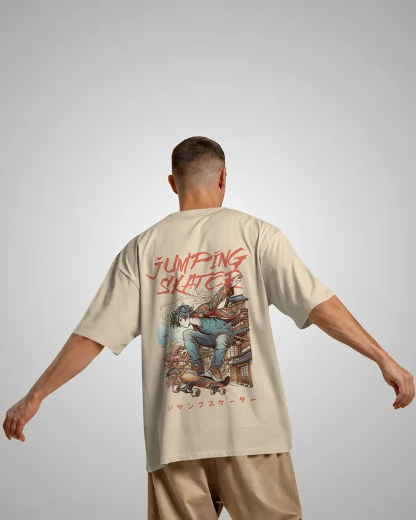 Mens_Skater_Oversized_Fit_Cream_Tshirt_Made_With_Premium_Biowashed_240_GSM_Loopknit_Cotton_Fabric