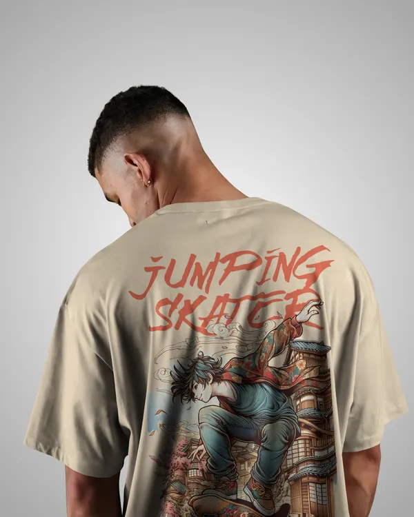 Mens_Skater_Oversized_Fit_Cream_Tshirt_Made_With_Premium_Biowashed_240_GSM_Loopknit_Cotton_Fabric