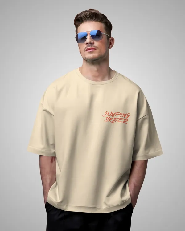 Mens_Skater_Oversized_Fit_Cream_Tshirt_Made_With_Premium_Biowashed_240_GSM_Loopknit_Cotton_Fabric