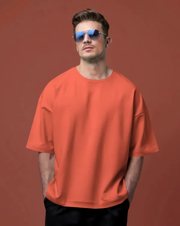 Mens_Solid_Oversized_Fit_Orange_Tshirt_Made_With_Premium_Biowashed_Loopknit_Cotton_Fabric