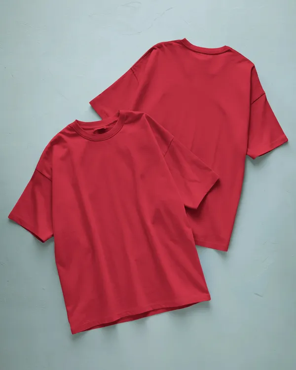 Mens_Solid_Oversized_Fit_Red_Tshirt_Made_With_Premium_Biowashed_Loopknit_Cotton_Fabric