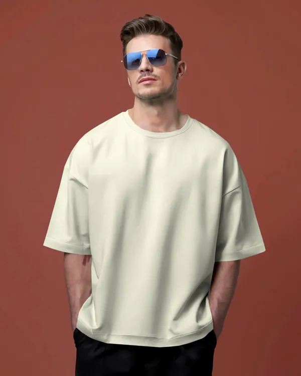Mens_Solid_Oversized_Fit_Cream_Tshirt_Made_With_Premium_Biowashed_Loopknit_Cotton_Fabric