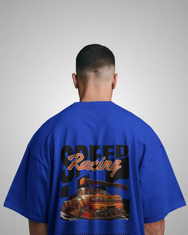 Mens_Speed_Oversized_Fit_Royal_Blue_Tshirt_Made_With_Premium_Biowashed_240_GSM_Loopknit_Cotton_Fabric