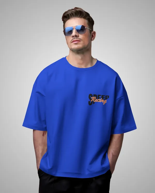 Mens_Speed_Oversized_Fit_Royal_Blue_Tshirt_Made_With_Premium_Biowashed_240_GSM_Loopknit_Cotton_Fabric