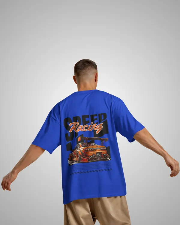 Mens_Speed_Oversized_Fit_Royal_Blue_Tshirt_Made_With_Premium_Biowashed_240_GSM_Loopknit_Cotton_Fabric
