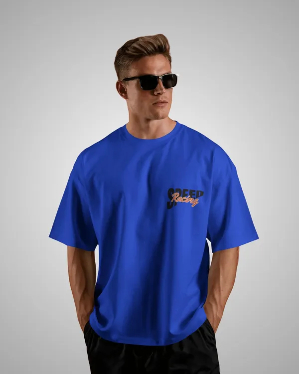 Mens_Speed_Oversized_Fit_Royal_Blue_Tshirt_Made_With_Premium_Biowashed_240_GSM_Loopknit_Cotton_Fabric