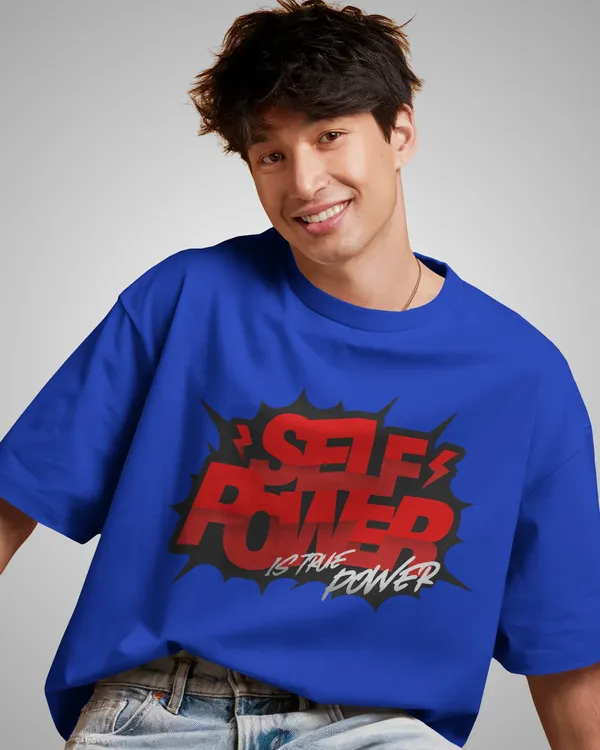 Mens_Self_Power_Oversized_Fit_Royal_Blue_Tshirt_Made_With_Premium_Biowashed_240_GSM_Loopknit_Cotton_Fabric