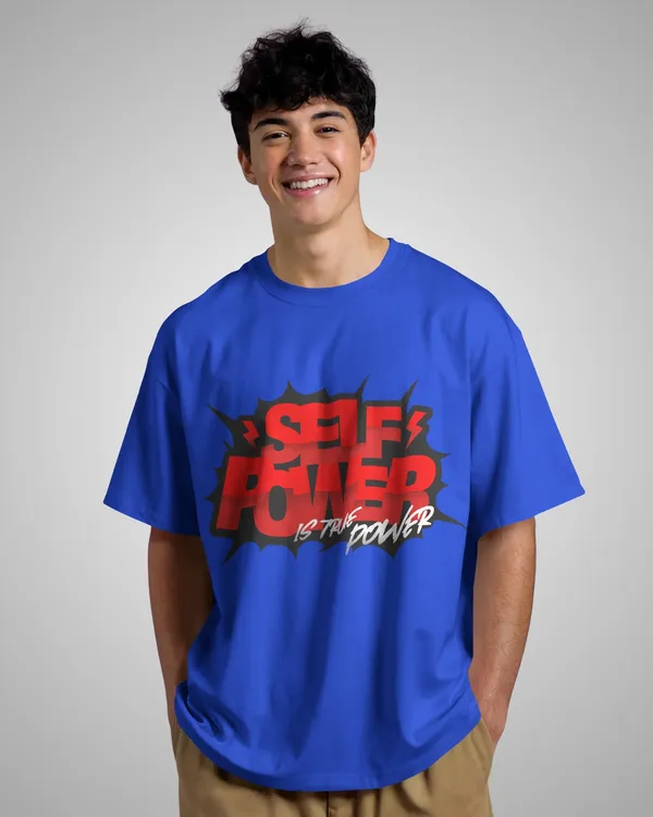 Mens_Self_Power_Oversized_Fit_Royal_Blue_Tshirt_Made_With_Premium_Biowashed_240_GSM_Loopknit_Cotton_Fabric
