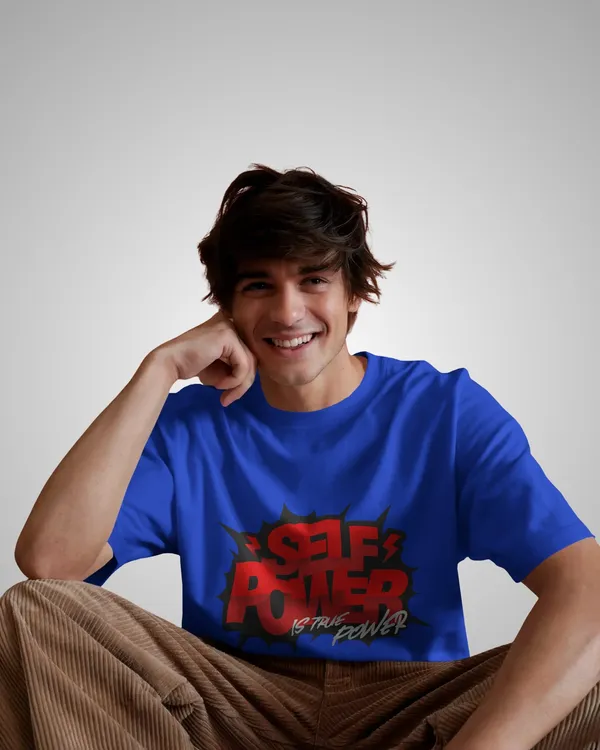 Mens_Self_Power_Oversized_Fit_Royal_Blue_Tshirt_Made_With_Premium_Biowashed_240_GSM_Loopknit_Cotton_Fabric