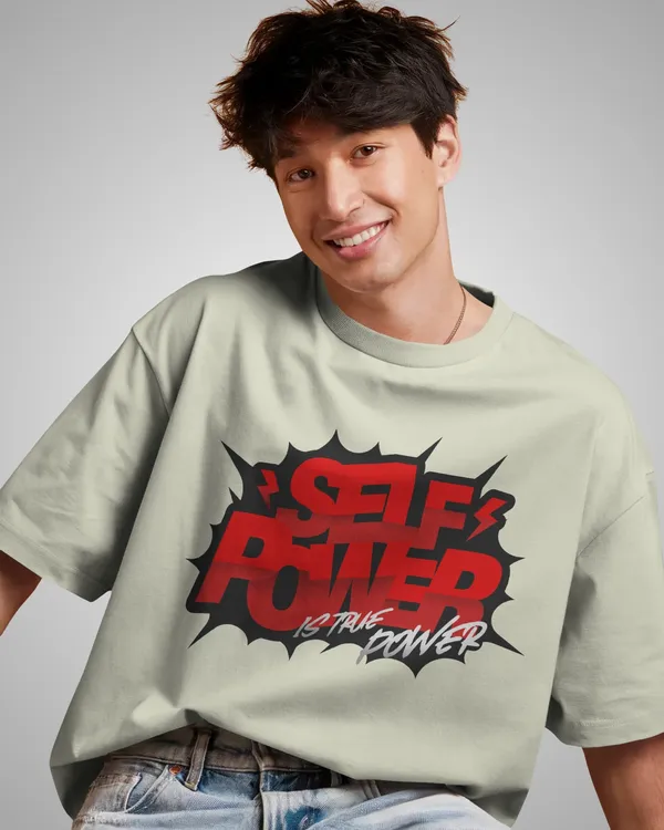 Mens_Self_Power_Oversized_Fit_Cream_Tshirt_Made_With_Premium_Biowashed_240_GSM_Loopknit_Cotton_Fabric