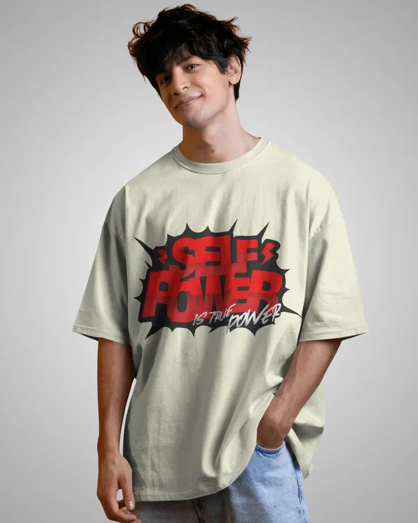 Mens_Self_Power_Oversized_Fit_Cream_Tshirt_Made_With_Premium_Biowashed_240_GSM_Loopknit_Cotton_Fabric