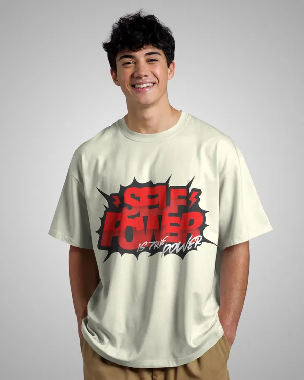 Mens_Self_Power_Oversized_Fit_Cream_Tshirt_Made_With_Premium_Biowashed_240_GSM_Loopknit_Cotton_Fabric