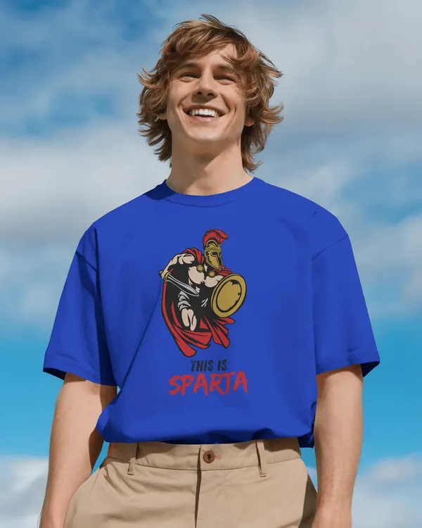 Sparta_Oversized_Fit_Blue_Tshirt_With_240_GSM_Premium_Biowashed_Cotton_Loopknit_Fabric