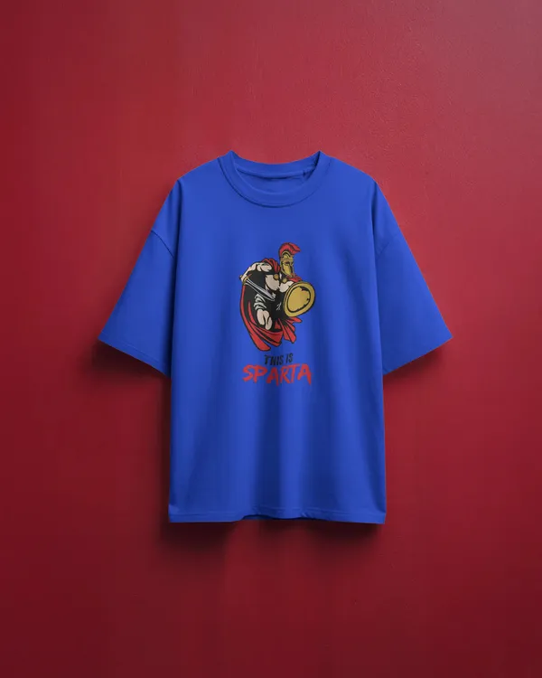 Sparta_Oversized_Fit_Blue_Tshirt_With_240_GSM_Premium_Biowashed_Cotton_Loopknit_Fabric