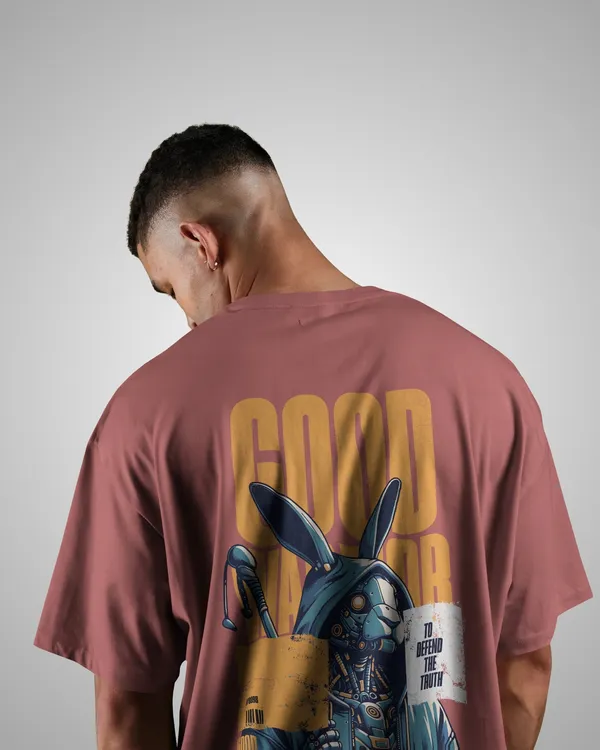 Mens_Warrior_Bunny_Oversized_Fit_Plum_Tshirt_Made_With_Premium_Biowashed_240_GSM_Loopknit_Cotton_Fabric