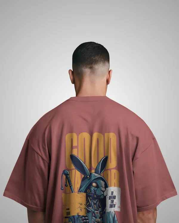 Mens_Warrior_Bunny_Oversized_Fit_Plum_Tshirt_Made_With_Premium_Biowashed_240_GSM_Loopknit_Cotton_Fabric