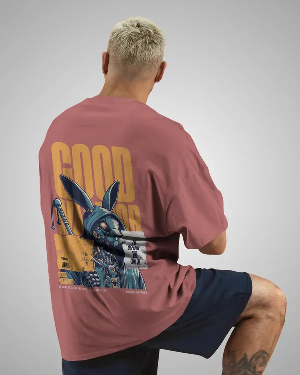 Mens_Warrior_Bunny_Oversized_Fit_Plum_Tshirt_Made_With_Premium_Biowashed_240_GSM_Loopknit_Cotton_Fabric