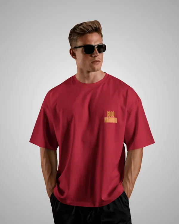Mens_Warrior_Bunny_Oversized_Fit_Red_Tshirt_Made_With_Premium_Biowashed_240_GSM_Loopknit_Cotton_Fabric