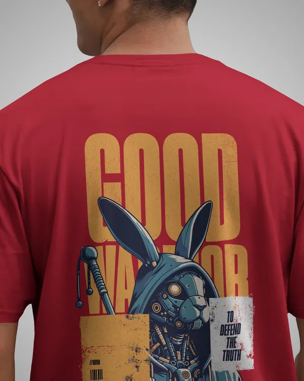 Mens_Warrior_Bunny_Oversized_Fit_Red_Tshirt_Made_With_Premium_Biowashed_240_GSM_Loopknit_Cotton_Fabric