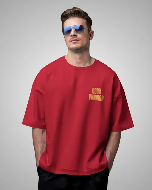 Mens_Warrior_Bunny_Oversized_Fit_Red_Tshirt_Made_With_Premium_Biowashed_240_GSM_Loopknit_Cotton_Fabric