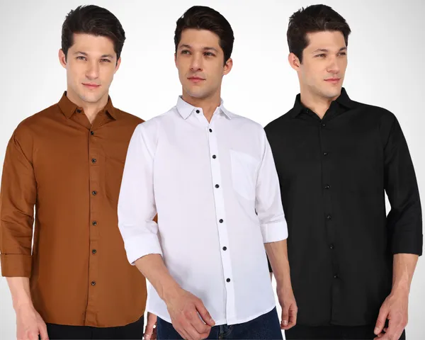 Mens_Plain_Casual_Shirt_Made_With_Premium_Cotton_Filafil_Fabric_(Combo_Pack_Of_Three)