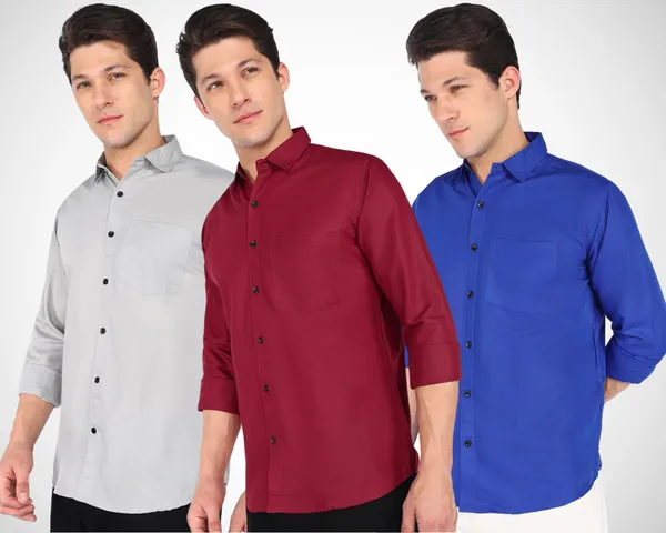 Mens_Plain_Casual_Shirt_Made_With_Premium_Cotton_Filafil_Fabric_(Combo_Pack_Of_Three)