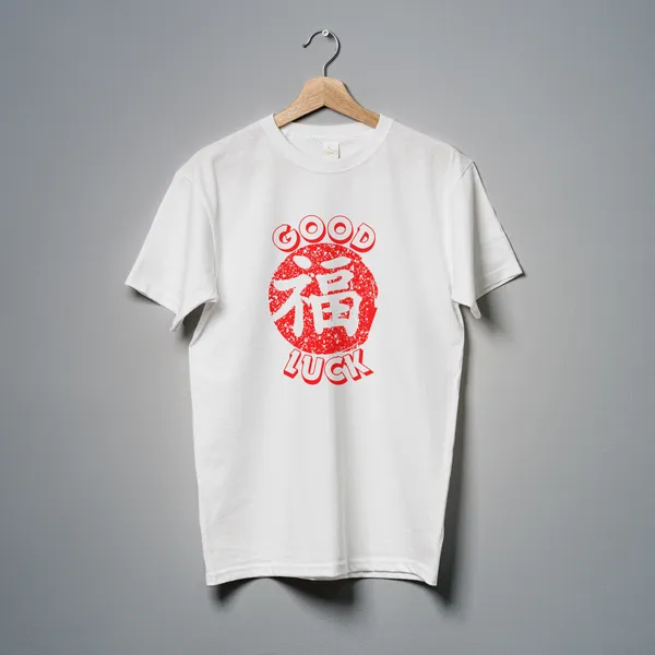 White_Good_Luck_Classic_Fit_Tshirt_For_Men_With_200_GSM_Biowashed_Cotton_Single_Jersey_Fabric