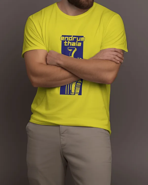Thala_Dhoni_Tribute_Classic_Fit_Yellow_Tshirt_With_200_GSM_Biowashed_Cotton_Single_Jersey_Fabric