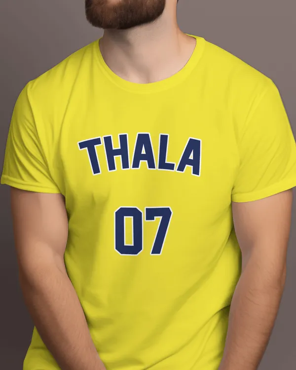 Thala_Dhoni_Varsity_Classic_Fit_Yellow_Tshirt_With_200_GSM_Biowashed_Cotton_Single_Jersey_Fabric