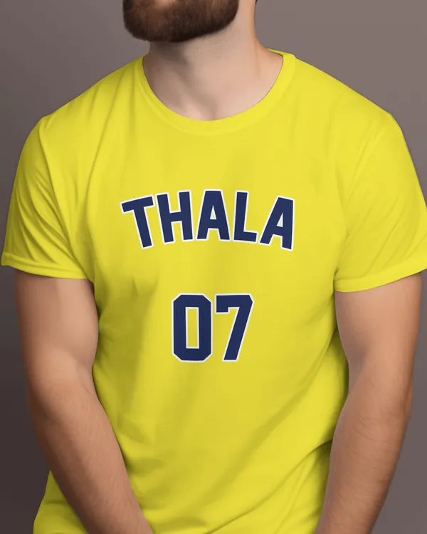 Thala_Dhoni_Varsity_Classic_Fit_Yellow_Tshirt_With_200_GSM_Biowashed_Cotton_Single_Jersey_Fabric