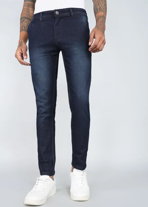 Dark_Denim_Tapered_Fit_Washed_Jeans_For_Men_With_Cotton_And_Viscose_Blend_Fabric