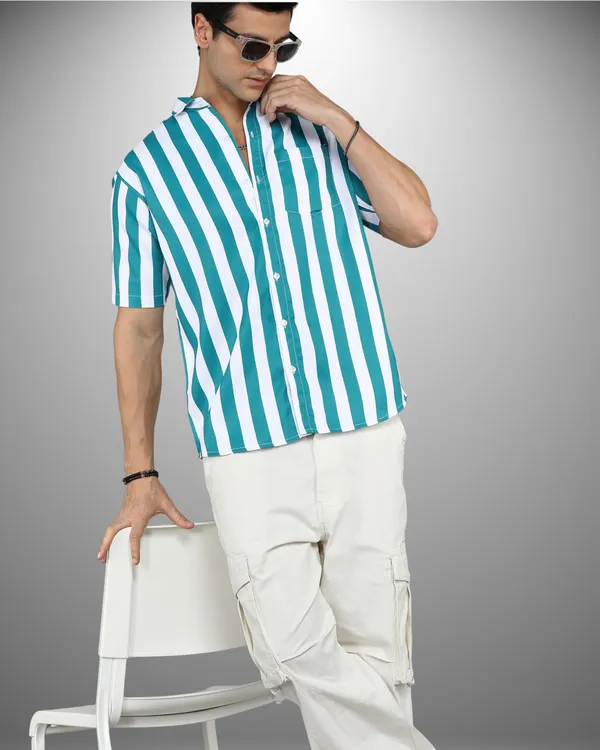 Mens_Popcorn_Textured_Striped_Green_Shirt