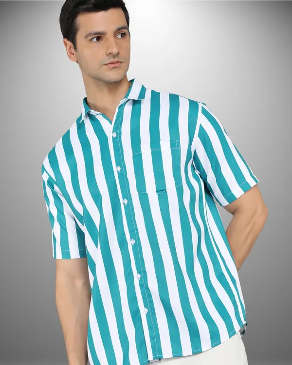 Mens_Popcorn_Textured_Striped_Green_Shirt