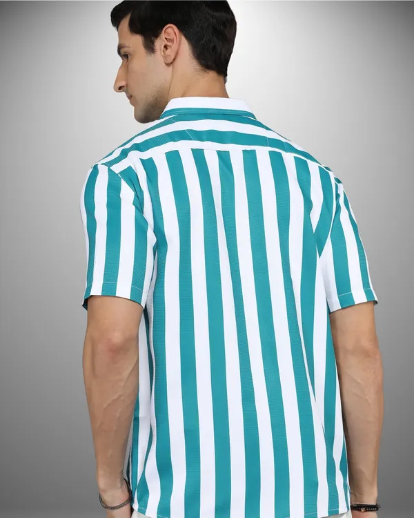Mens_Popcorn_Textured_Striped_Green_Shirt