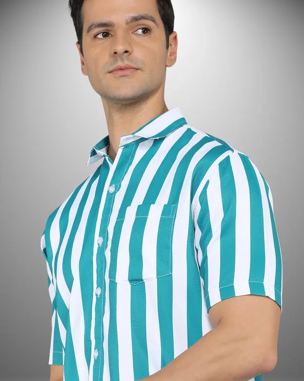 Mens_Popcorn_Textured_Striped_Green_Shirt