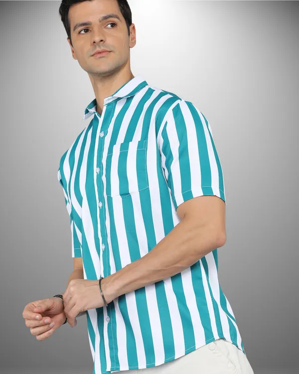 Mens_Popcorn_Textured_Striped_Green_Shirt