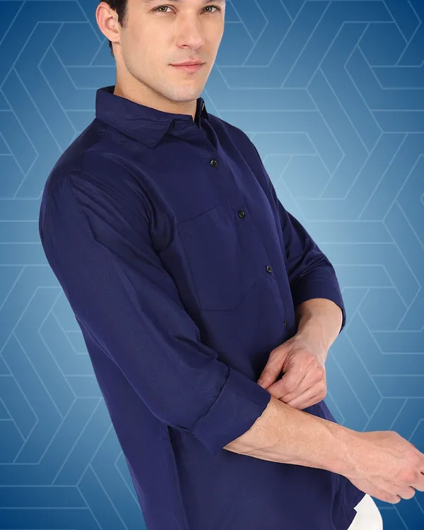 Navy_Blue_Solid_Casual_Cotton_Blend_Shirt_For_Men