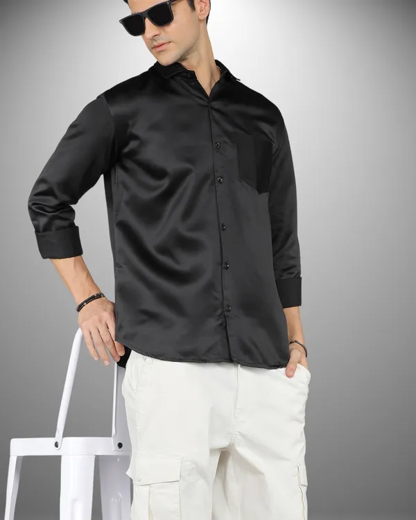 Mens_Satin_Fabric_Solid_Black_Shirt