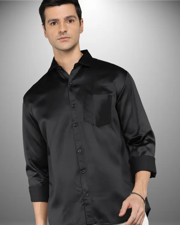 Mens_Satin_Fabric_Solid_Black_Shirt
